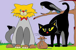 Czarny kot i wrona